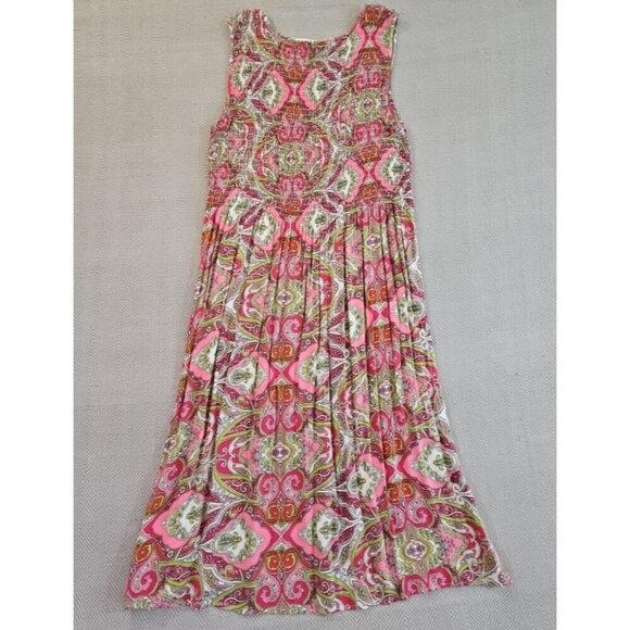 Croft & Barrow Midi Dress Large Pink Paisley Smocked Sleeveless Fit & Flare - Picture 9 of 12